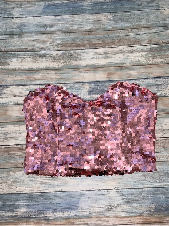 superdown Tops - Superdown x Draya Michele Pink Sequin Strapless Bustier Crop Top L NWT